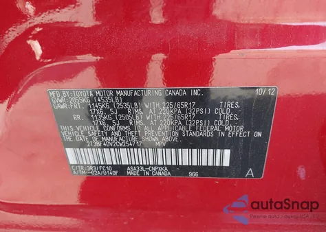 2012 Toyota Rav4 из США, поврежденный, VIN 2T3BF4DV2CW254717